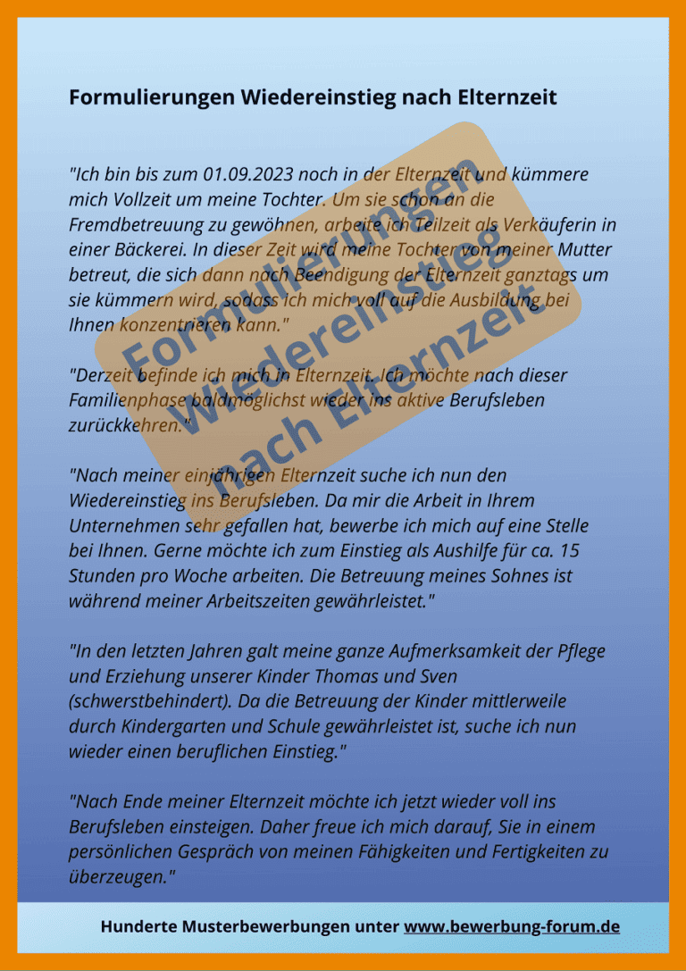 Erster Arbeitstag Nach Elternzeit Sprüche Bewerbung nach Elternzeit 20+ Formulierungen Wiedereinstieg