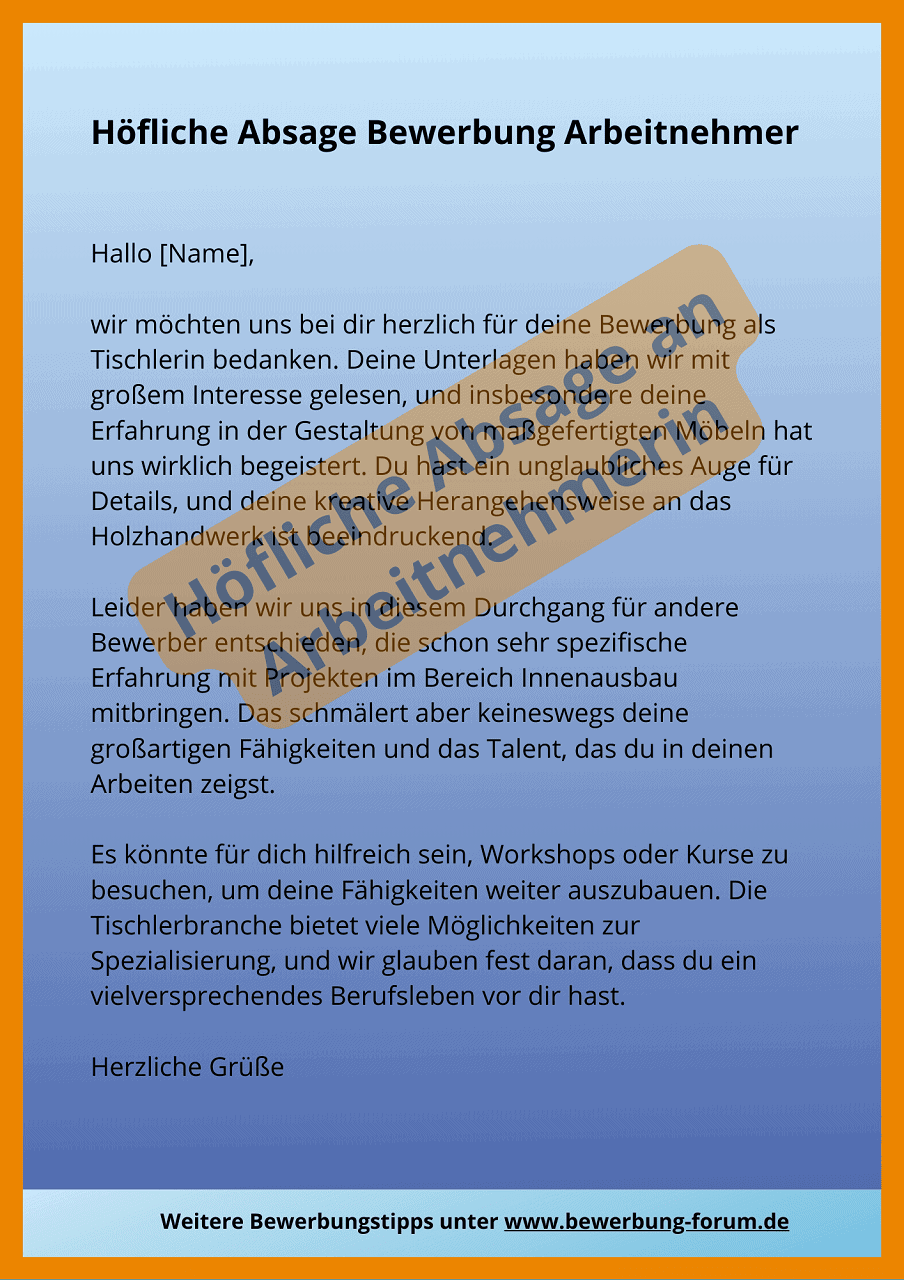 Erneute Bewerbung Nach Absage Wie Formulieren Wertschätzende Absage Bewerbung Muster an Arbeitnehmer ☀️