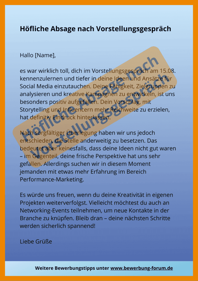 Erneute Bewerbung Nach Absage Wie Formulieren Wertschätzende Absage Bewerbung Muster an Arbeitnehmer ☀️