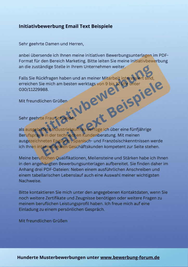 Initiativbewerbung Email Text Beispiel für Anschreiben