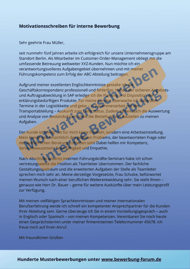 ᐅ Interne Bewerbung Muster für Anschreiben PDF 📄