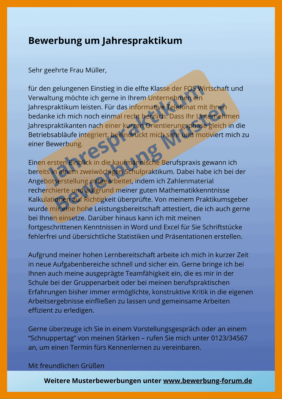 ᐅ Jahrespraktikum Bewerbung Muster für Anschreiben ️