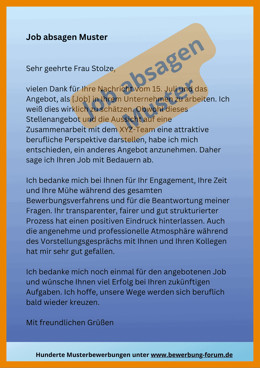 ᐅ Job absagen Vorlage für EMail Formulierung Jobabsage