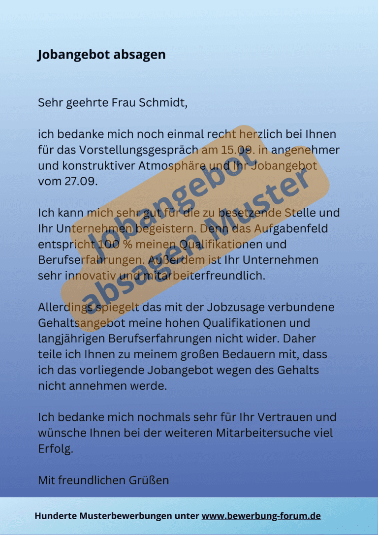 Jobangebot ablehnen Muster für Absage Gründe + 6 Hacks