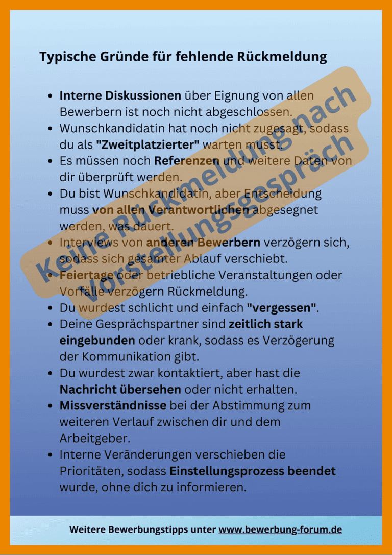 Nach Vorstellungsgespräch keine Rückmeldung => nachfragen ️