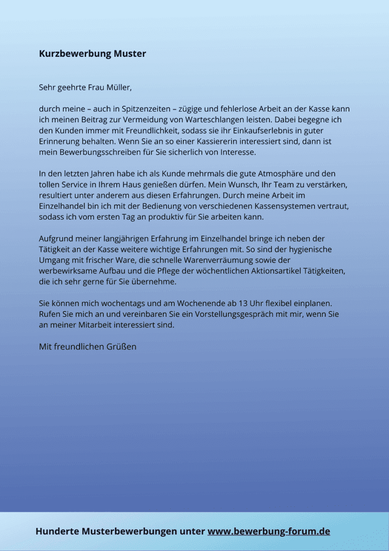 ᐅ Kurzbewerbung MUSTER für Anschreiben + 10 TIPPS ️
