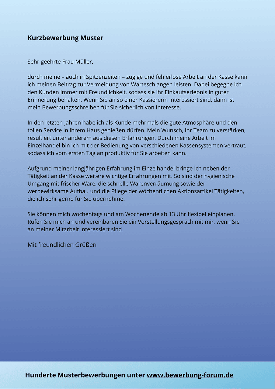 ᐅ Kurzbewerbung MUSTER für Anschreiben + 10 TIPPS ️