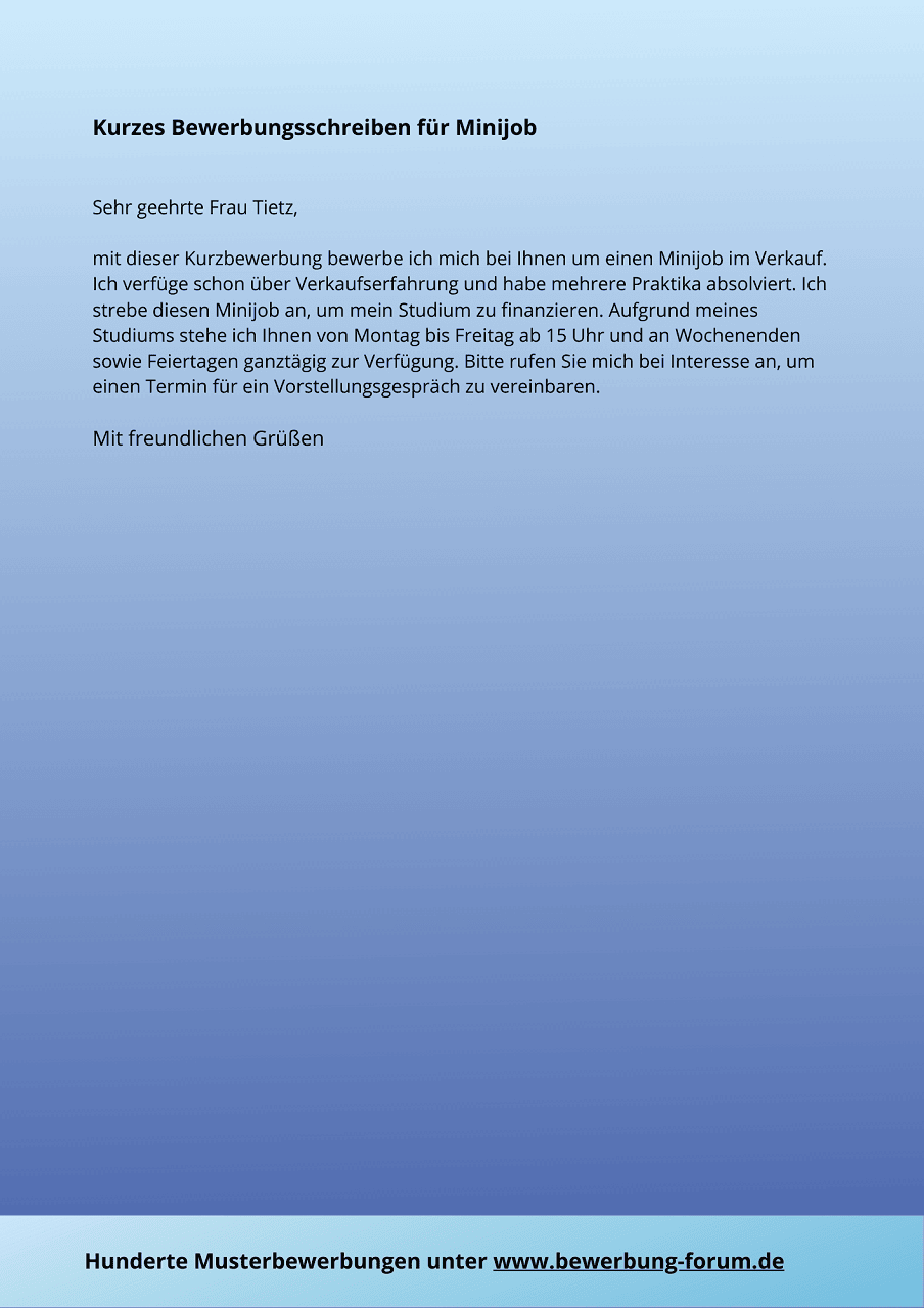 Kurzes Anschreiben: 7 Muster für Kurzanschreiben Bewerbung ️