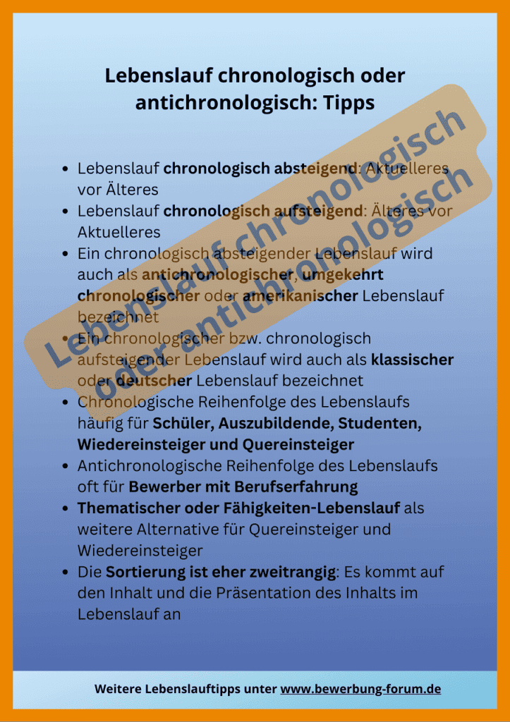 Lebenslauf chronologisch oder antichronologisch Tipps + Muster