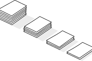 Die Grafik enthält ein symbolisches Bild: eine unterschiedliche Anzahl von Papieren auf Stapeln, um Artikel "Lebenslauf mit mehreren Seiten" zu symbolisieren.
