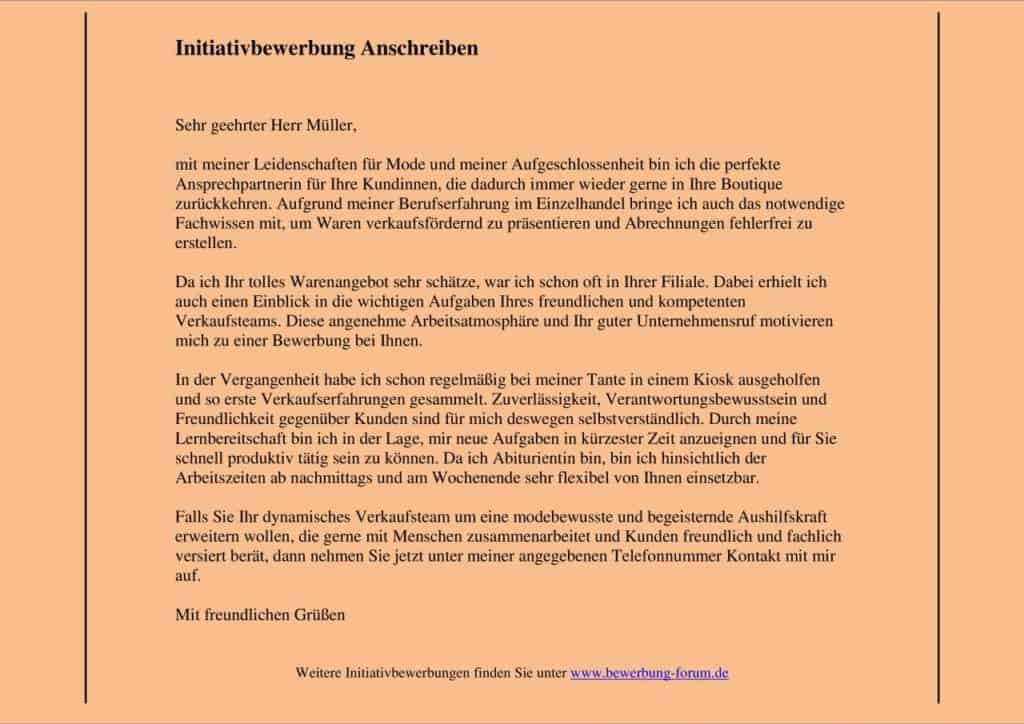 Muster für eine Initiativbewerbung.