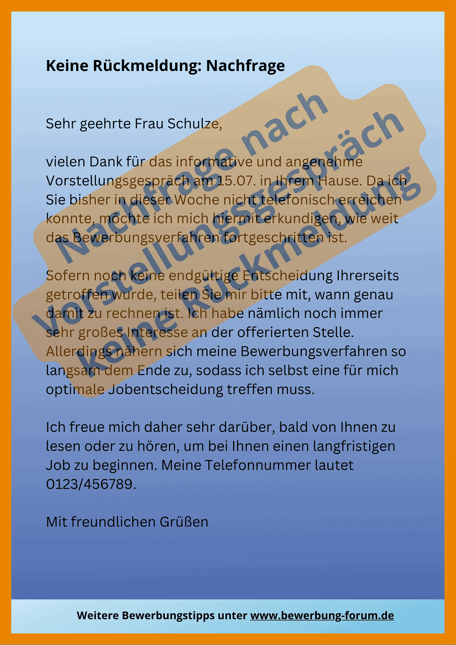 E-Mail nach Vorstellungsgespräch: Nachfrage + Dank