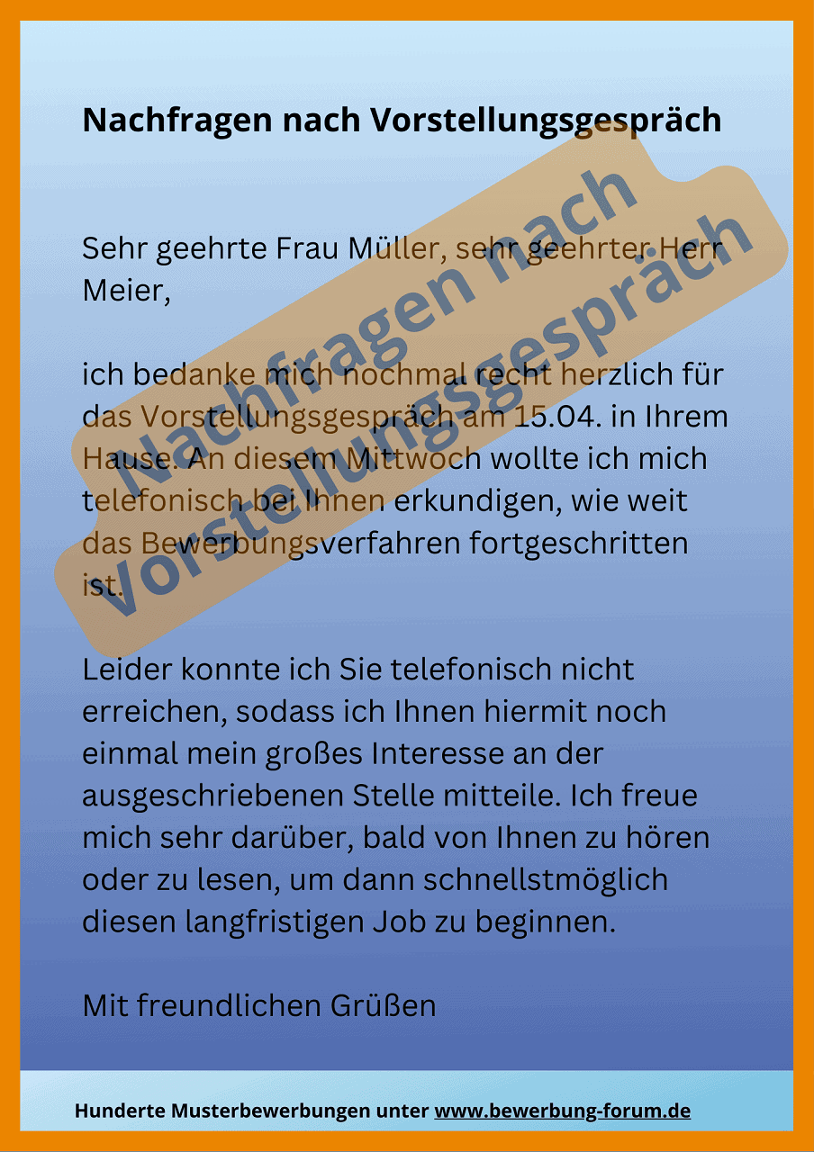 EMail nach Vorstellungsgespräch Nachfrage + Dank