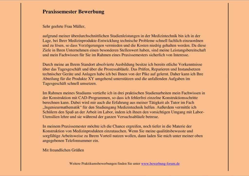 Praxissemester Bewerbung Muster Zum Bewerben