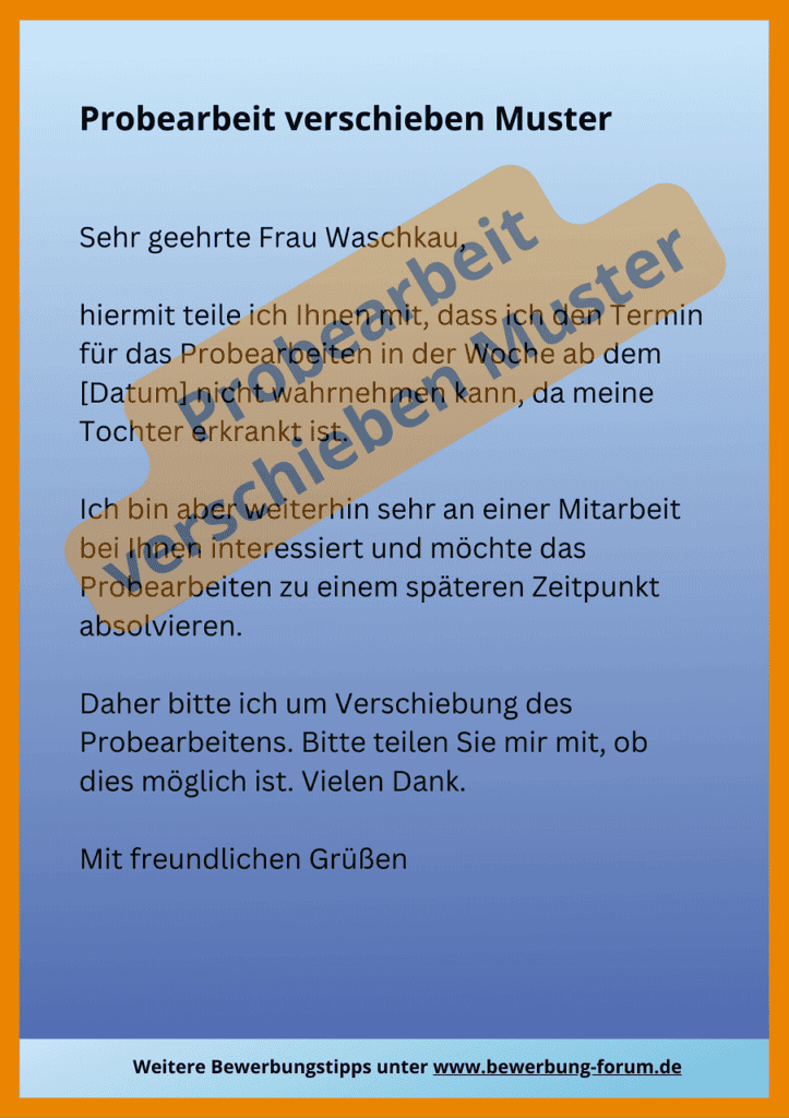 Probearbeit verschieben Muster E-Mail