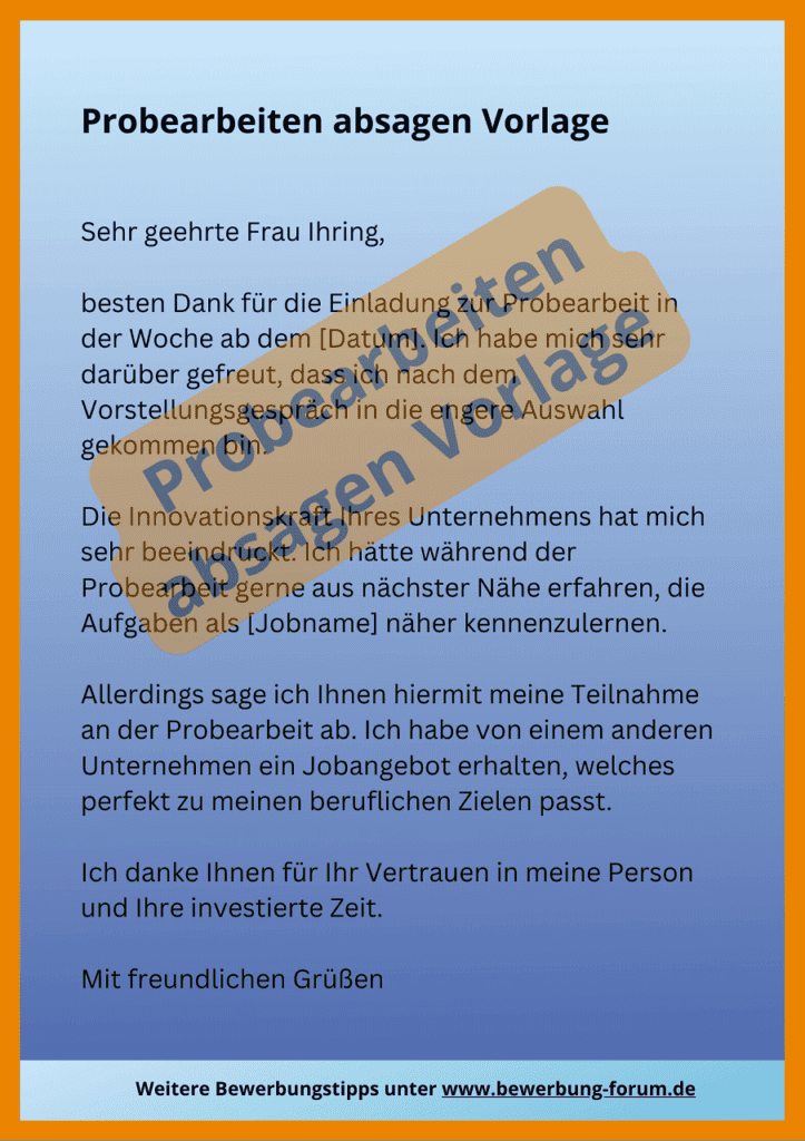 Probearbeiten absagen Vorlage
