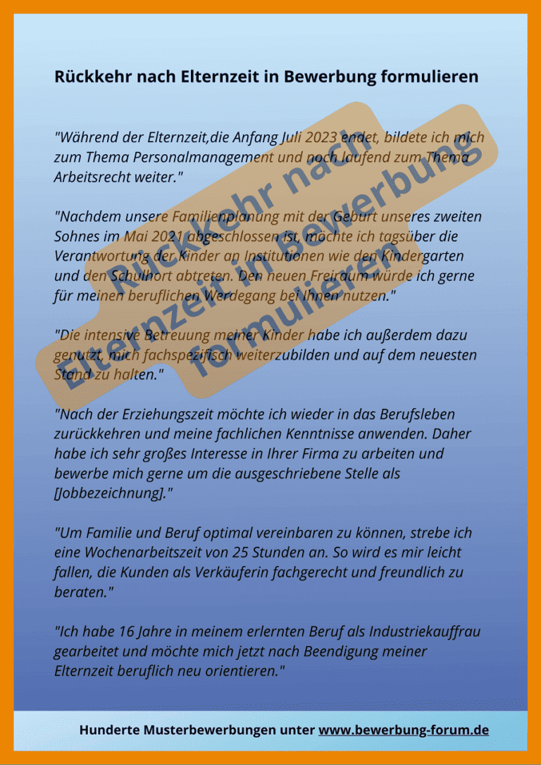 Bewerbung nach Elternzeit 20+ Formulierungen Wiedereinstieg