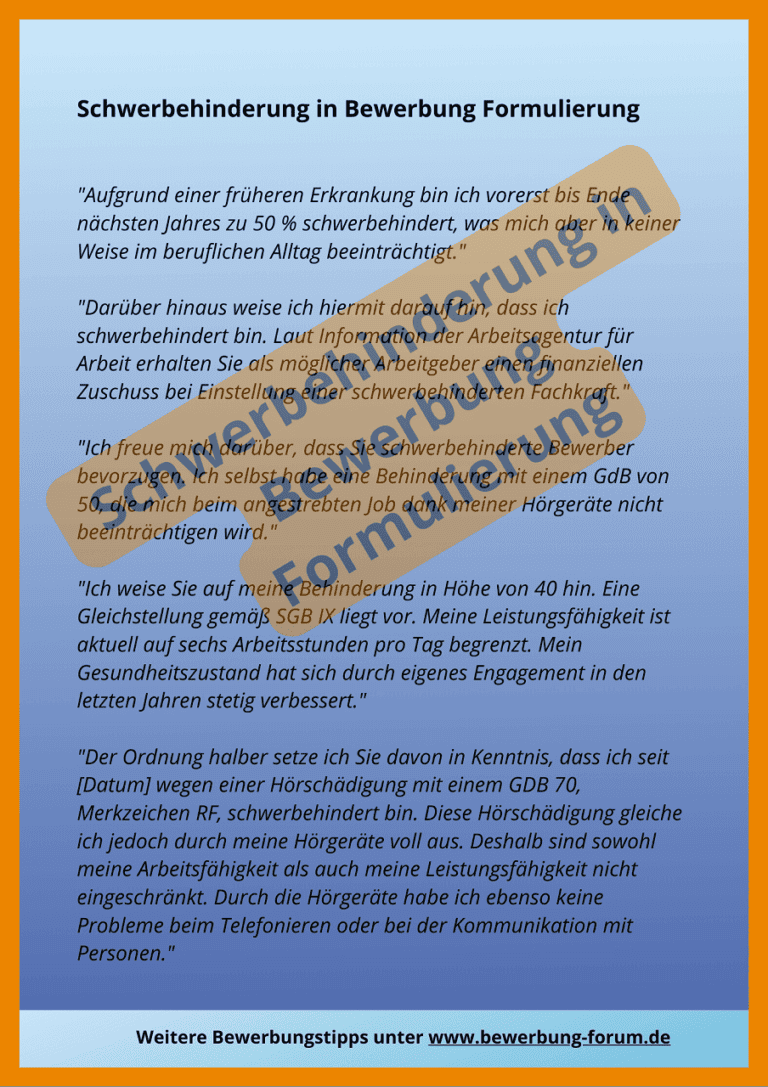 Bewerbung mit Schwerbehinderung Formulierung + Tipps ☀️