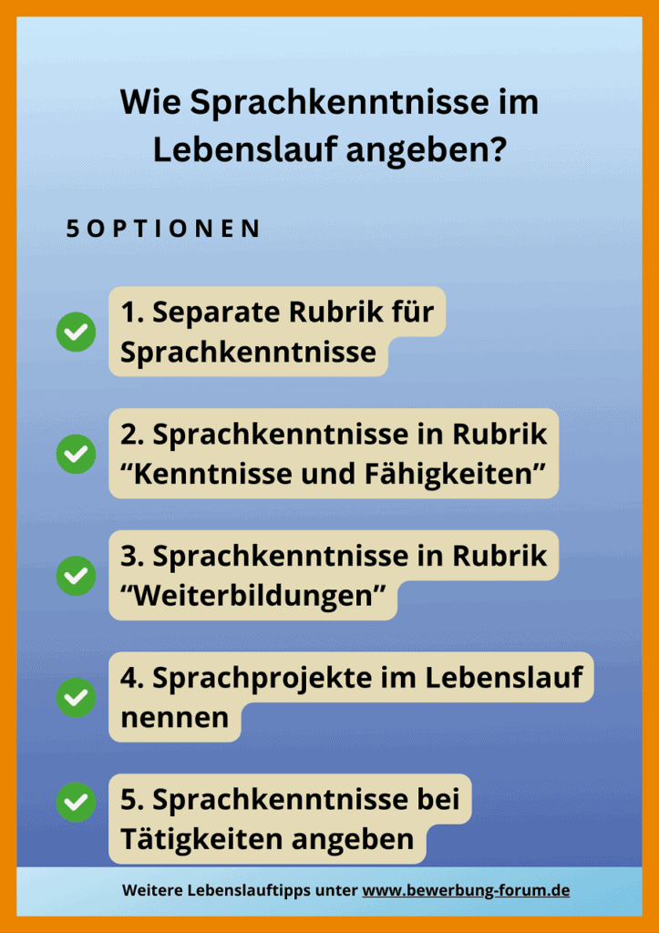 Grafik mit 5 Optionen für Angabe der Sprachkenntnisse im Lebenslauf