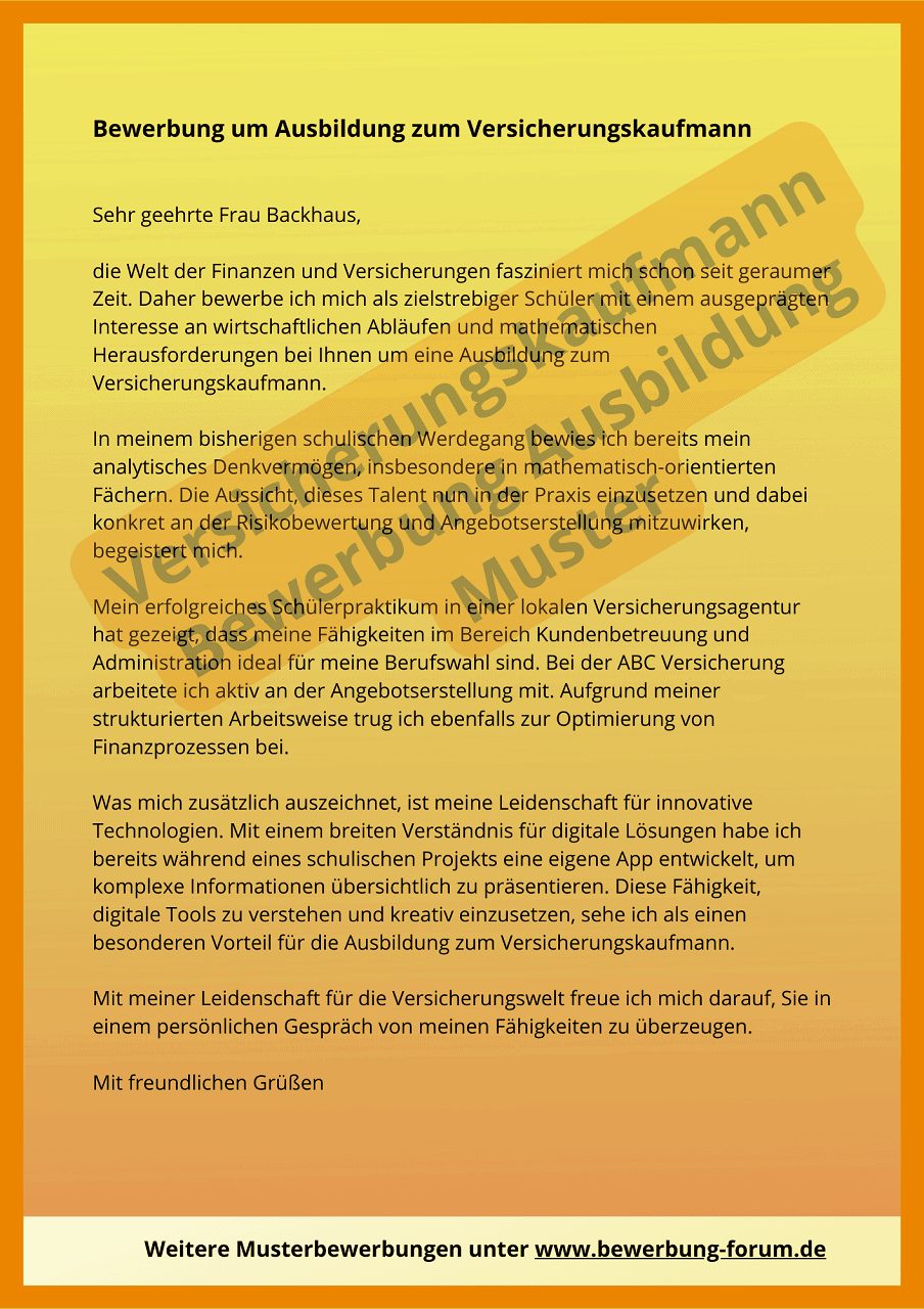 Bewerbung Als Kauffrau Für Versicherungen Und Finanzen Versicherungskaufmann Bewerbung Muster für Ausbildung + Job