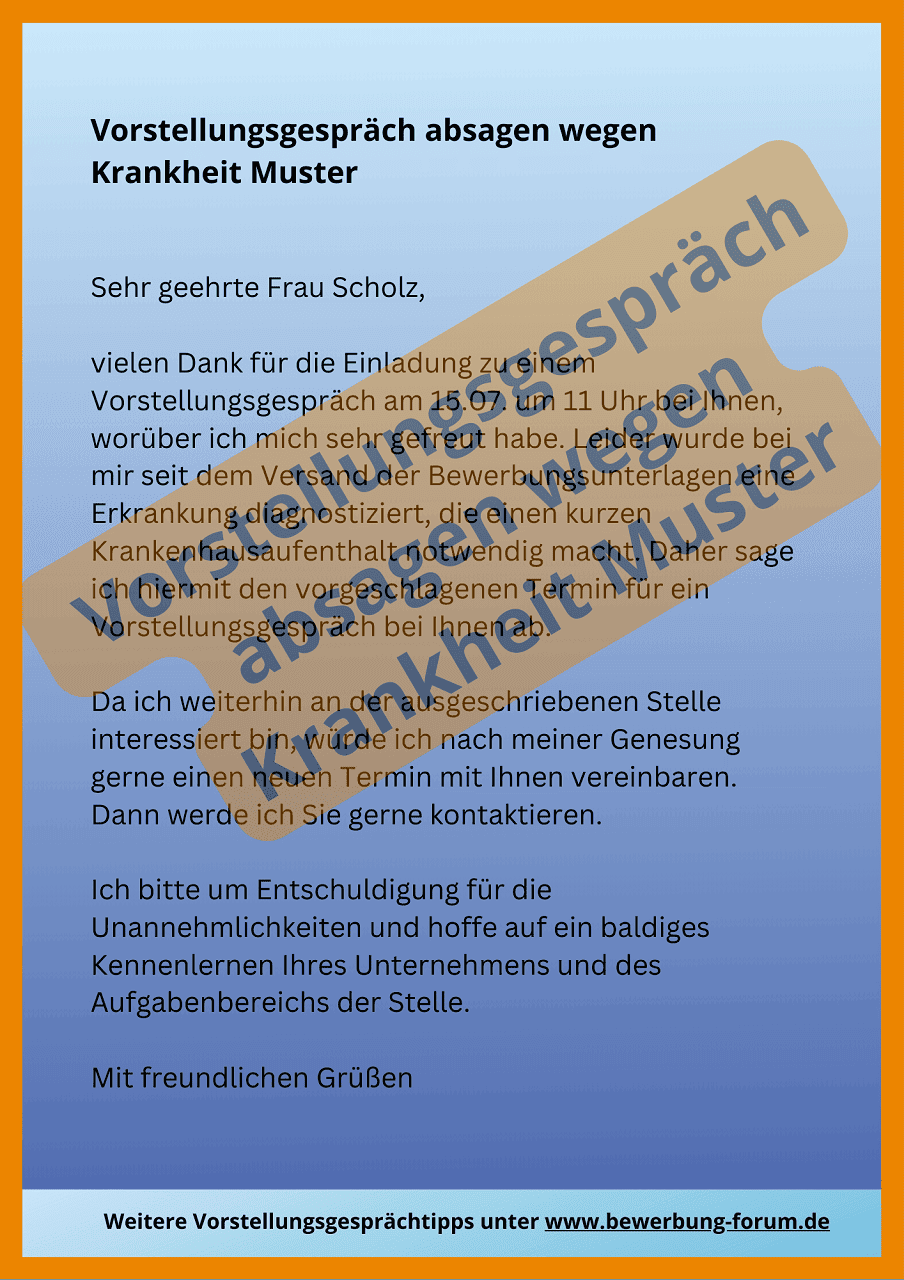 Vorstellungsgespräch absagen wegen Krankheit Muster ️