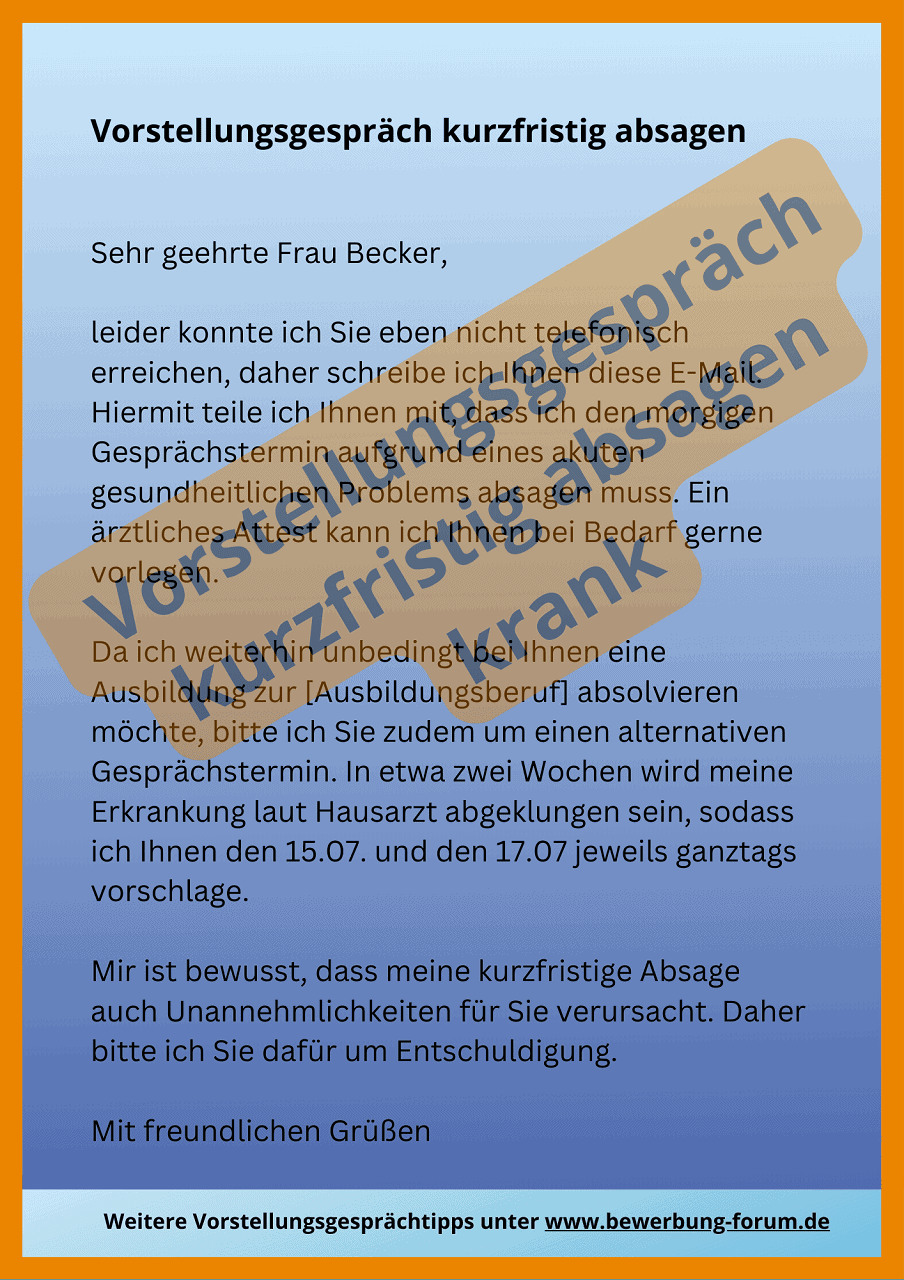 Vorstellungsgespräch absagen wegen Krankheit Muster ️