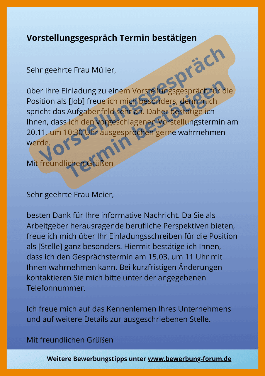Antwort auf Einladung zum Vorstellungsgespräch ≫ Muster ☀️