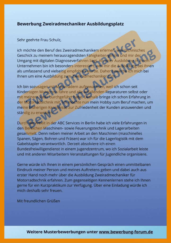 Zweiradmechaniker Bewerbung Muster Ausbildung