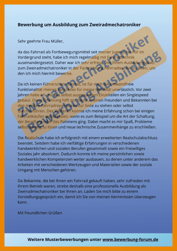 Zweiradmechatroniker Ausbildung Bewerbung Muster
